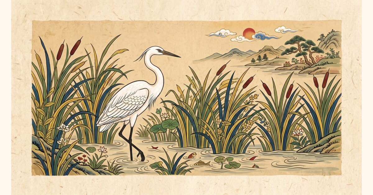 백로 그림 — 여백이 만드는 물가의 고요