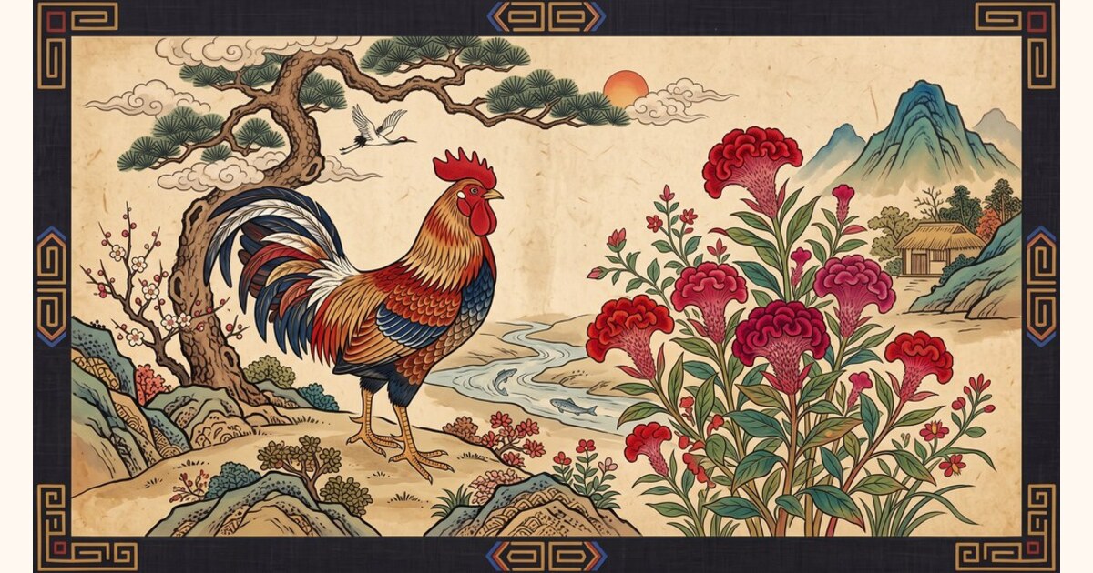 닭 그림(계도) — 새벽을 부르는 수탉