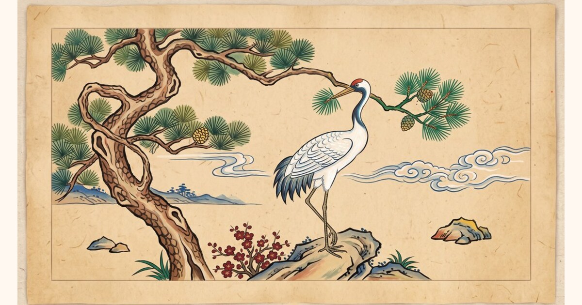송학도 이야기 — 소나무와 학, 십장생에서 둘만 골라